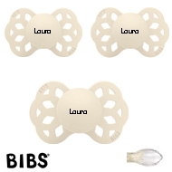 Bibs Infinity Schnuller mit Namen, Symmetrisch Silikon Gr. 2, 3 Ivory, 3'er Pack